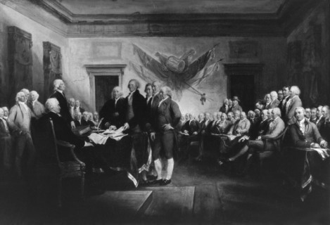 Signature de la déclaration d'indépendance des Etats-Unis le 4 juillet 1776.
