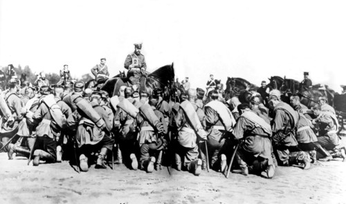 Tsar Nicholas II blessing a regiment leaving for the Russo-Japanese War