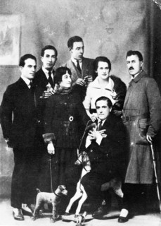 Dadaist movement. Picabia on his "Dada" (horse). Standing behind him, G. Everling