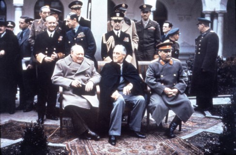February 1945, Yalta Conference (Crimea). Churchill, Roosevelt and Stalin, in the foreground