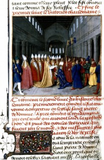 Jean Fouquet. Chronicles of Saint Denis. Coronation of Charlemagne, Christmas Day 800, at Saint Peter's in Rome
