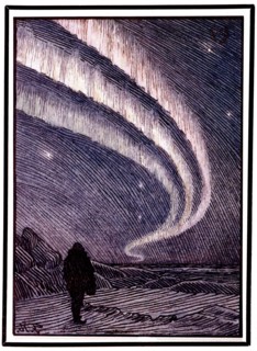 Drawing by Nansen during his expedition in Greenland: aurora borealis