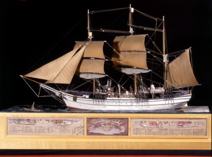 Scale model made by Jean de la Varende for the 'Pourquoi pas?', the ship Charcot traveled on during his expedition to the Antarctic