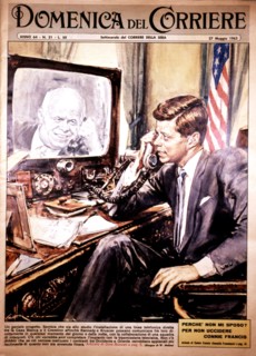 J.F. Kennedy and Khrushchev on the cover of 'Domenica del Corriere' dated May 27, 1962