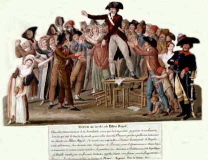 Paul Etienne Lesueur, Matin au Palais royal. Un orateur incite les gens à manifester.