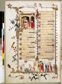 Belleville's breviary. Cain killing Abel, Eucharist, Charity