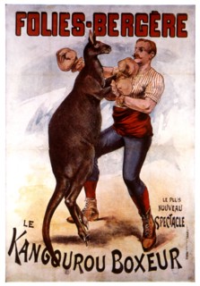 Affiche publicitaire pour un spectacle aux Folies-Bergère "Le kangourou boxeur"