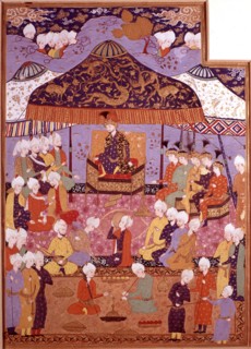 Persian miniature. Sagavid school. Reception at a prince's palace