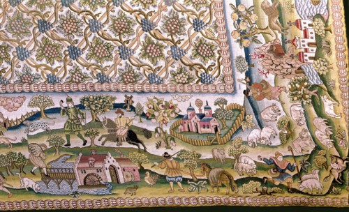 Embroidered tapestry representing scenes of English life