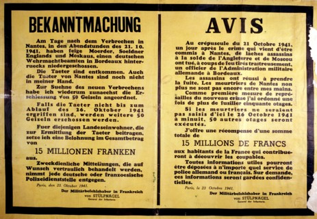 Affiche allemande de représailles (1941)