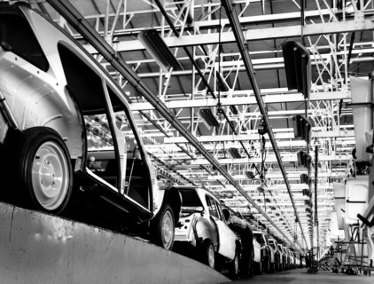 Assembly plant of the Ami 6 at the Citroen factory in Rennes-la-Janais