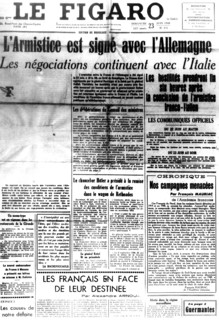 1st page of an edition of the magazine "Le Figaro" announcing the armistice