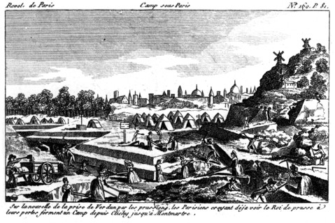 Camp sous Place de Clichy à Montmartre élevé lors de la prise de Verdun par les Prussiens