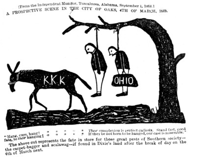 "A prospective scene in the city of Oaks, 4th of March 1869". Ku Klux Klan. (What will happen next year)