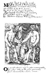 Le paradis terrestre avec Adam et Eve et licorne
