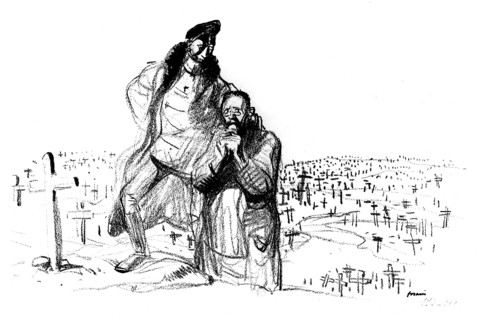 Caricature de Jean-Louis Forain (1852-1931). "Devant Verdun"