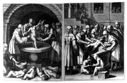 Burin de Raphaël Sadeler (1615-1628). Six enfants tués par les juifs. (Des motifs légaux sont créés afin de pouvoir persécuter les juifs)