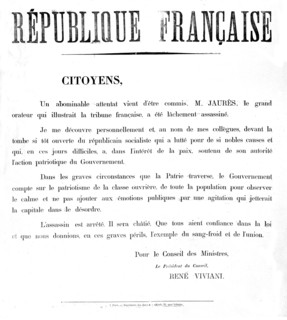 Affiche publiée après l'assassinat de Jean Jaurès