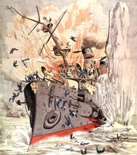 War ship "Petropavlosk" torpedoed, 1904