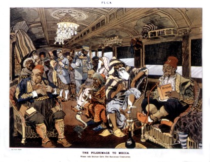 Caricature in "Puck", "Pèlerinage à la Mecque" (1908)