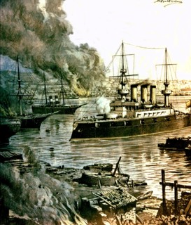 Engraving, Battledhip 'Potemkine' in Odessa