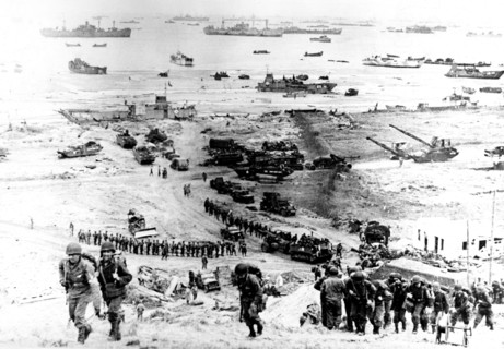 Soldiers landing on a beach in the North of France, 1944
