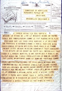 Télégramme envoyé par Marcel Proust à Anna de Noailles