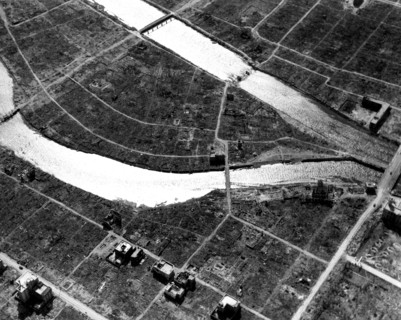 Hiroshima devastated by the atomic bomb launched on August 6, 1945
