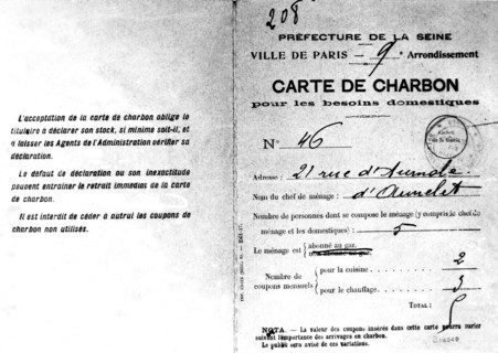 Restrictions de l'après-guerre : la carte de charbon, 1919