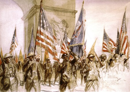 Fouqueray, Les drapeaux américains sur la voie triomphale