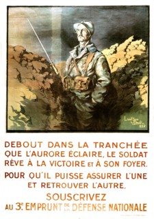 Poster by Droit: 'Standing up in the trench...', 1917