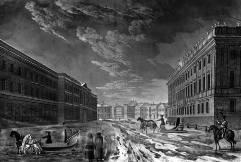 Saint-Pétersbourg, Vue du Palais de Marbre dans la rue des Millionnaires (Millionnaïa oul.)