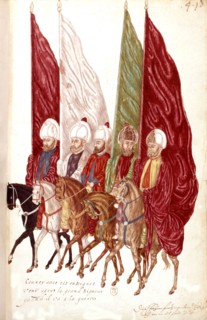 Turcs portant des étendards devant un grand seigneur