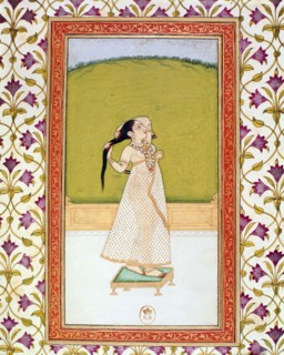 Indian miniature, Woman combing her hair