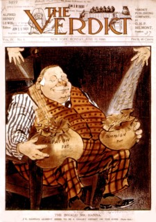 Satirical cartoon in 'The Verdict' against MacHannah, a riche capitalist, and the election campaign (1900)