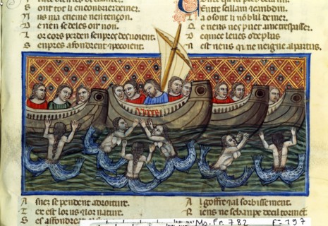 The roman de Troie, by Benoit de Sainte More. Mermaids accompanying the boats
