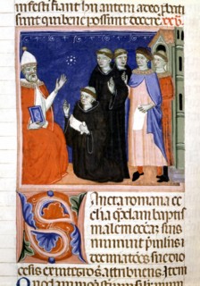 Decree of Graziano, 12th-century Bolognese monk: mendicant friars presenting a a petition to the pope