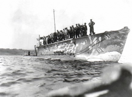 World War I. The last French submarine arriving in the Dardanelles (1916)