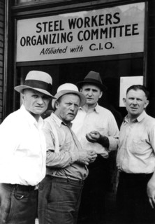 Steelworkers from Pennsylvania in front of the syndicate's headquarters