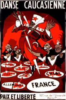 Anti-communist satirical cartoon: "Caucasian dance" (Stalin)