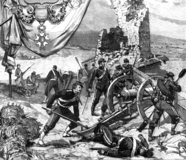 Belfort. La tour de la Miotte pendant le siège. La croix de la légion d'honneur, donnée à Belfort, sur les armes de la ville