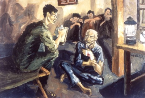Peinture d'Augustine Acuna. "Interrogatoire à Ben Luc"