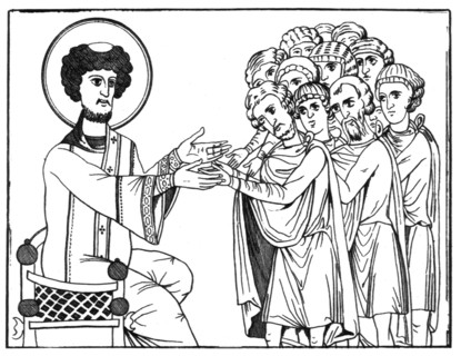 Engraving. The Pope holding secularism in his hands