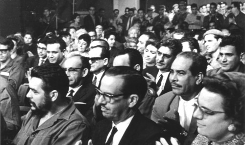 At the television studio, those taking part in Fidel Castro's broadcast.