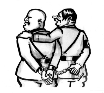 Caricature : Mussolini prisonnier de Hitler