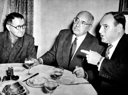 Bertolt Brecht (1898-1956) and Johannes R. Becher (middle) in West Berlin