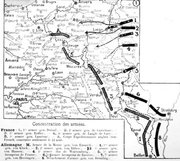 Carte de la concentration des armées en 1914