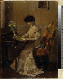 Clausen, Woman at a writing desk with a vase of flowers