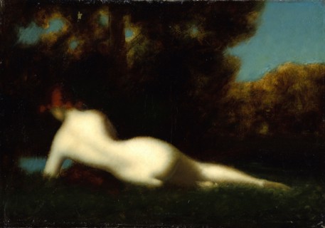 D'après Henner, Nu allongé dans un paysage