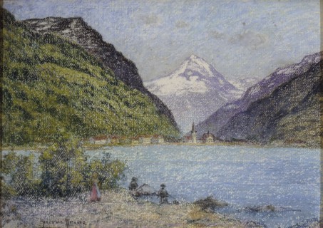 Prins, Pêcheurs devant le lac de Fluelen, des montagnes à l'arrière-plan
